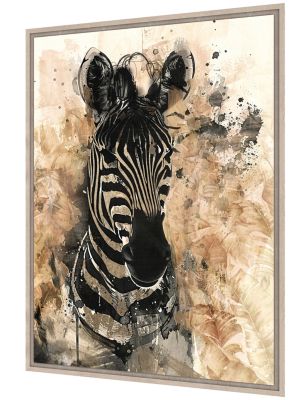 Toile encadrée zèbre beige et noir brillant, cadre effet bois 50 x 70 cm Dada Art