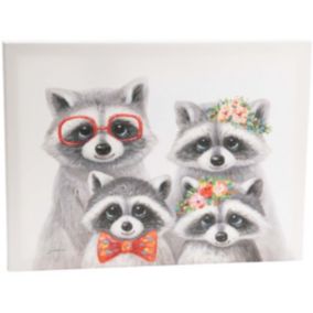Toile famille raton laveur 40x30 cm