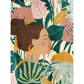 Toile femme feuilles multicolore Dada Art l.60 x H.80 cm