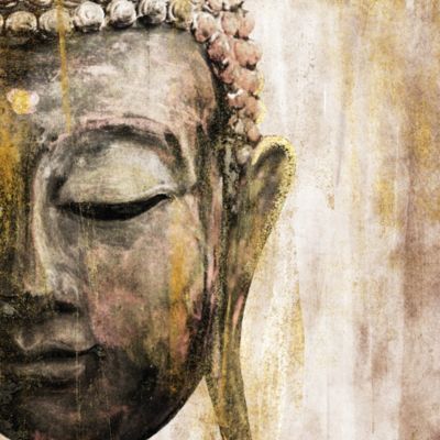 Carré Peinture Visage De Bouddha Arc-en-Ciel CM 100x100 Tête Lit Bi
