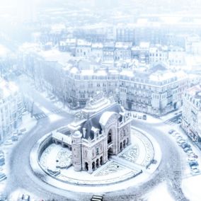 Toile imprimée Lille Porte de Paris neige 75 x 75 cm