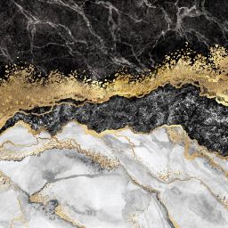 Toile marbre 65 x 65 cm noir, blanc et dorée