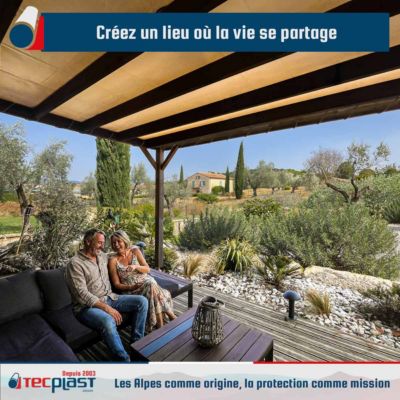 Toile Pergola Blanc Crème 3x3 m - Garantie 5 ans TECPLAST - LP506PR - Bâche Pergola ou Tonnelle étanche en PVC pour terrasse