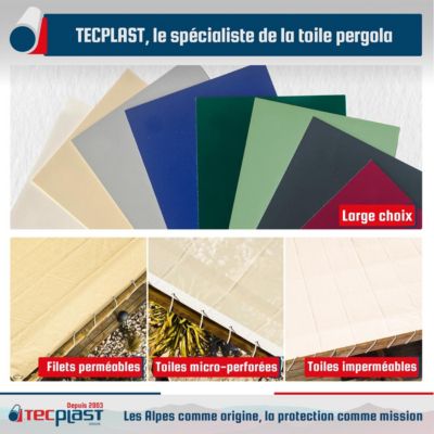 Toile Pergola Gris anthracite 3x4 m - Garantie 5 ans TECPLAST - LP506PR - Bâche Pergola ou Tonnelle étanche en PVC pour terrasse