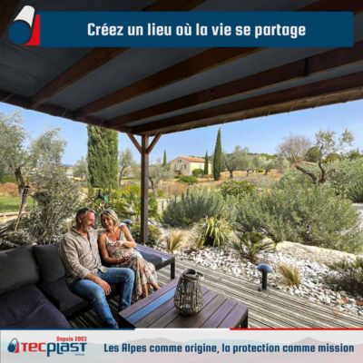 Toile Pergola Gris anthracite 5x6 m - Garantie 5 ans TECPLAST - LP506PR - Bâche Pergola ou Tonnelle étanche en PVC pour terrasse