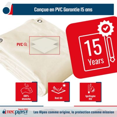 Toile Pergola Ivoire 3x4 m Protection Solaire - Garantie 15 ans TECPLAST - XP680M2PR - Bâche Pergola étanche PVC - Made in France