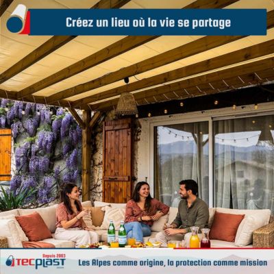 Toile Pergola Ivoire 3x4 m Protection Solaire - Garantie 15 ans TECPLAST - XP680M2PR - Bâche Pergola étanche PVC - Made in France