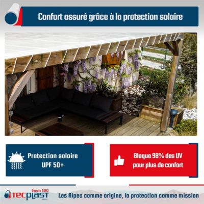 Toile Pergola Ivoire 3x4 m Protection Solaire - Garantie 15 ans TECPLAST - XP680M2PR - Bâche Pergola étanche PVC - Made in France