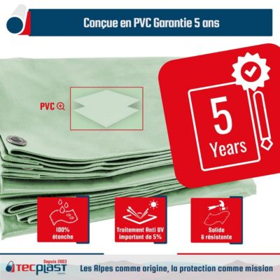 Toile Pergola Vert Sauge 3x3 m - Garantie 5 ans TECPLAST - LP506PR - Bâche Pergola ou Tonnelle étanche en PVC pour terrasse