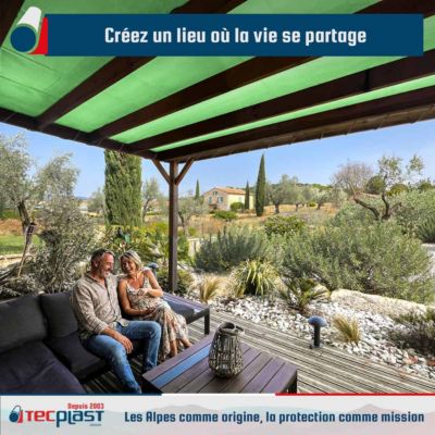 Toile Pergola Vert Sauge 3x3 m - Garantie 5 ans TECPLAST - LP506PR - Bâche Pergola ou Tonnelle étanche en PVC pour terrasse