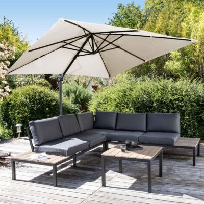 Parasol déporté 3x4m et 4 dalles à remplir aluminium taupe - Oviala