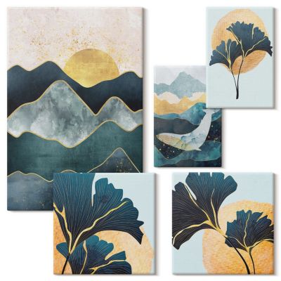 WENGTIAO Abstraite Montagne Arbre Lune Toile Peinture Encadré Nature sur Toile de Style Chinois pour Tableau Decoration Murale Salon Moderne Maison Deco Chambre 50x70cmx2