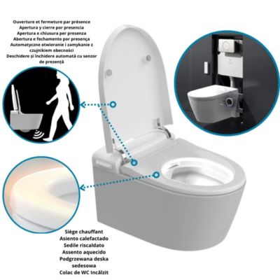 Toilette japonaise Nashi EOS PRO suspendue avec bâti-support, WC lavant ...