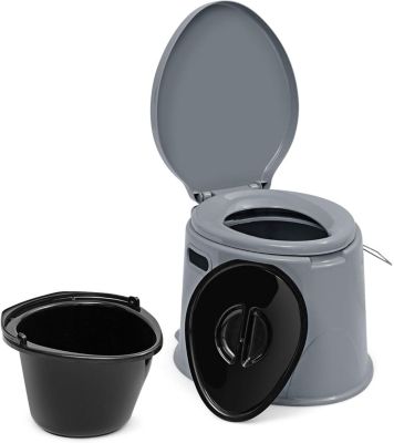 Toilette Portable 5L, Supporter 200KG,avec Couvercle,avec Poignee, Anti-odeur, Nettoyage Pratique,pour Camping, Exterieur, Gris