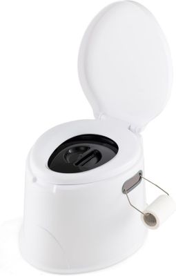 Toilette Portable 5L, Supporter 200KG, avec Couvercle, Seau Amovible avec Poignée, Anti-odeur, pour Camping, Extérieur,Blanc