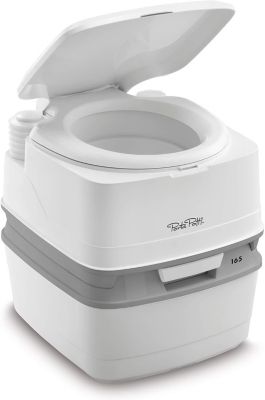 Toilette portable compacte pour camping et voyages blanc et gris