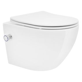 Toilette suspendu blanc sans rebord nano-revêtement+fonction bidet