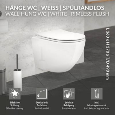 Toilette suspendu céramique sans rebord court cuvette siège duroplast softclose