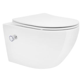 Toilette suspendu sans rebord longue blanc WC nano-revêtement