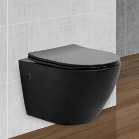 Toilette suspendu sans rebord noir mat avec siège WC Soft Close salle de bain