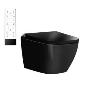 Toilettes Japonais céramique noir sans rebord, WC lavanttélécommande, filtre, séchoir, rincage 180, 38,4x59,3x38cm, Pro+ 1104