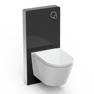 Toilettes Japonais céramique, WC lavant japonais avec module noir (100,4x48,3x10,8cm) - WC 38,4x59,3x38cm - Basic 1102