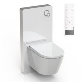 Toilettes Japonais céramique, WC lavant + module blanc (100,4x48,3x10,8cm) + télécommande, WC 38,4x59,3x38cm, Pro+ 1102