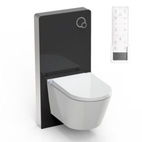 Toilettes Japonais céramique, WC lavant + module noir (100,4x48,3x10,8cm) + télécommande, WC 38,4x59,3x38cm, Pro+ 1102