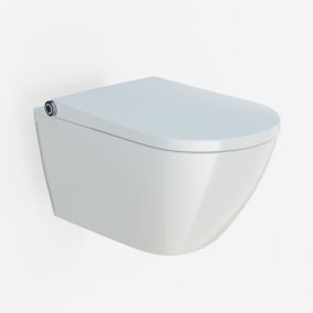 Toilettes Japonaises céramique WC japonais lavant suspendu + Télécommande, chauffant, Filtre, Séchoir, 59,3x38,4x30cm, 1102PREM