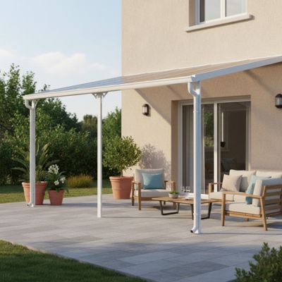 Toit de terrasse ajustable 17m² polycarbonate anti-UV blanc X-Metal avec kit d'ancrage