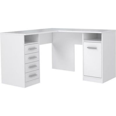 TOLEDE Bureau d'angle 1 porte 4 tiroirs - papier blanc - 125 x 125 x 75 cm