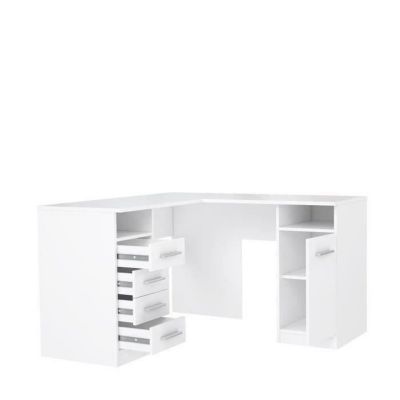 TOLEDE Bureau d'angle 1 porte 4 tiroirs - papier blanc - 125 x 125 x 75 cm