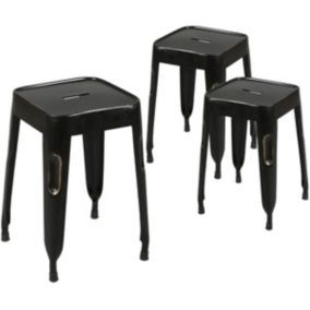 TOLGA - Lot de 3 Tabourets Noirs