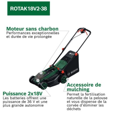 Tondeuse à gazon électrique sans fil avec batterie Bosch Rotak 18V2-38 75mm