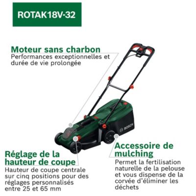 Tondeuse à gazon électrique sans fil sur batterie Bosch Rotak 18V-32 65mm 1x4Ah