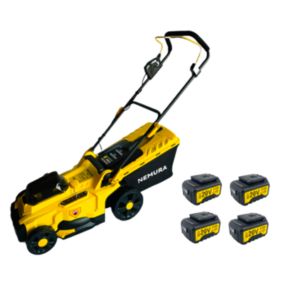 Tondeuse à batterie NEMURA 40V(2x20V) + 4 Batteries 4Ah + Chargeur rapide - Coupe de 37cm - Mulching + Ramassage