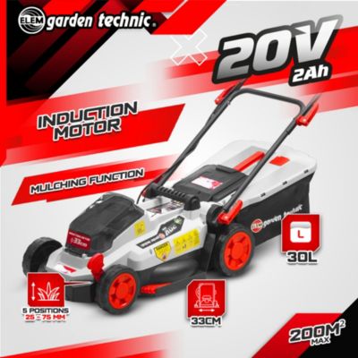 Tondeuse et coupe bordures rechargeables 20V max + 2 batteries - Elem Garden.