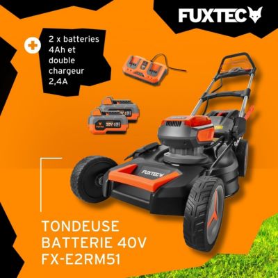 Tondeuse gazon batterie autotractée 40V (2X20V) - FUXTEC FX-E2RM51 - 51cm mulching ejection latérale 2 batteries Li-Ion 4Ah