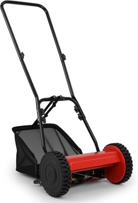 Tondeuse à Gazon Manuelle avec Sac de Ramassage 18,5L, Lame Tranchante,Poignée en U, Grandes Roues, pour Pelouse, Jardin, Ferme