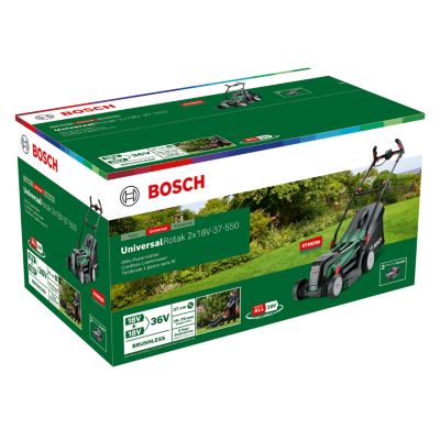 Tondeuse sans fil avec batterie 18 V - largeur de coupe 37 cm - hauteur de coupe 25 à 70 mm - bac 40 L - Bosch UniversalRotak 2x18V-37-550