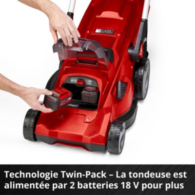 Tondeuse sans fil avec batterie 18 V - largeur de coupe 42 cm - hauteur de coupe 25 à 75 mm - bac 50 L - Einhell RASARRO 36/42 (2x5,2Ah)