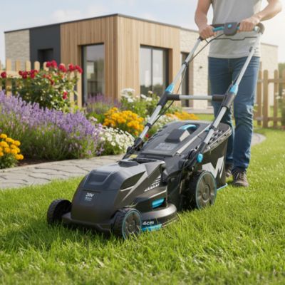 Tondeuse sans fil avec batterie 36 V - largeur de coupe 44 cm - hauteur de coupe 25 à 75 mm - bac 50 L - Mac Allister MCT1004LWM
