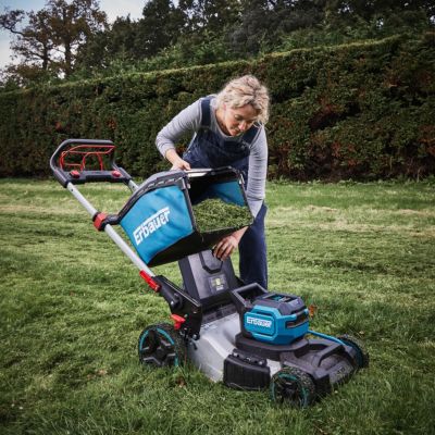 Tondeuse sans fil avec batterie 36V - largeur de coupe 46 cm - hauteur de coupe 25 à 75 mm - bac 60L - Erbauer ERT1043GLM