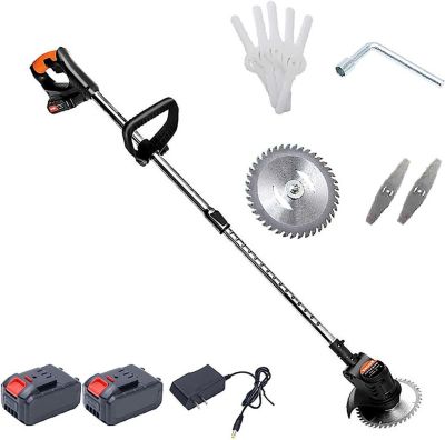 Tondeuse sans fil avec désherbeur d'angle, 3 lames, longueur réglable, 2 batteries et chargeur inclus