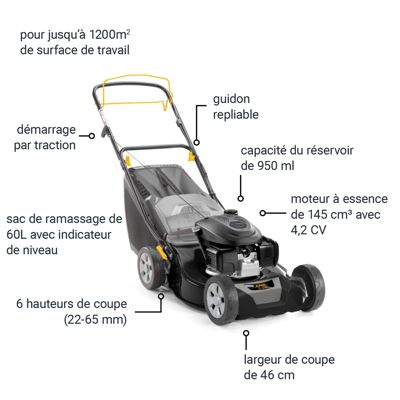 Tondeuse thermique 145 cm³ - largeur de coupe 46 cm - hauteur de coupe 22 à 65 mm - bac 60 L Alpina AL4 46 SH