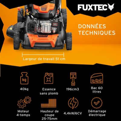 Tondeuse thermique autotractée démarrage électrique 196cm3 51cm - FUXTEC FX-RM5196eS - 6CV 60L