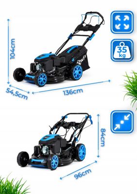 Tondeuse thermique avec entraînement Hexwelt puissante 224CC démarreur 53cm mulching 1 pièce.