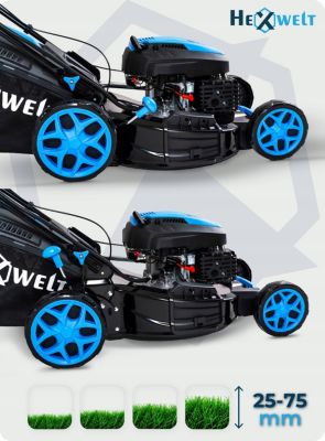 Tondeuse thermique avec entraînement Hexwelt puissante 224CC démarreur 53cm mulching 1 pièce.