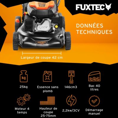 Tondeuse thermique poussée 42cm 146cm3 - FUXTEC FX-RM4346ECO - 3,5CV Easy Clean