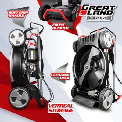 Tondeuse thermique tractée 202CC avec moteur Honda, mulching, éjection latérale et vitesse variable.